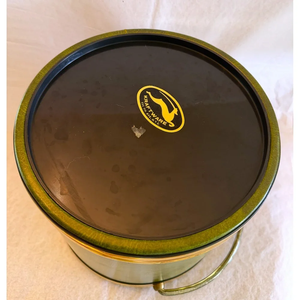 Vintage MCM Olive Green Leather Like Ice Bucket